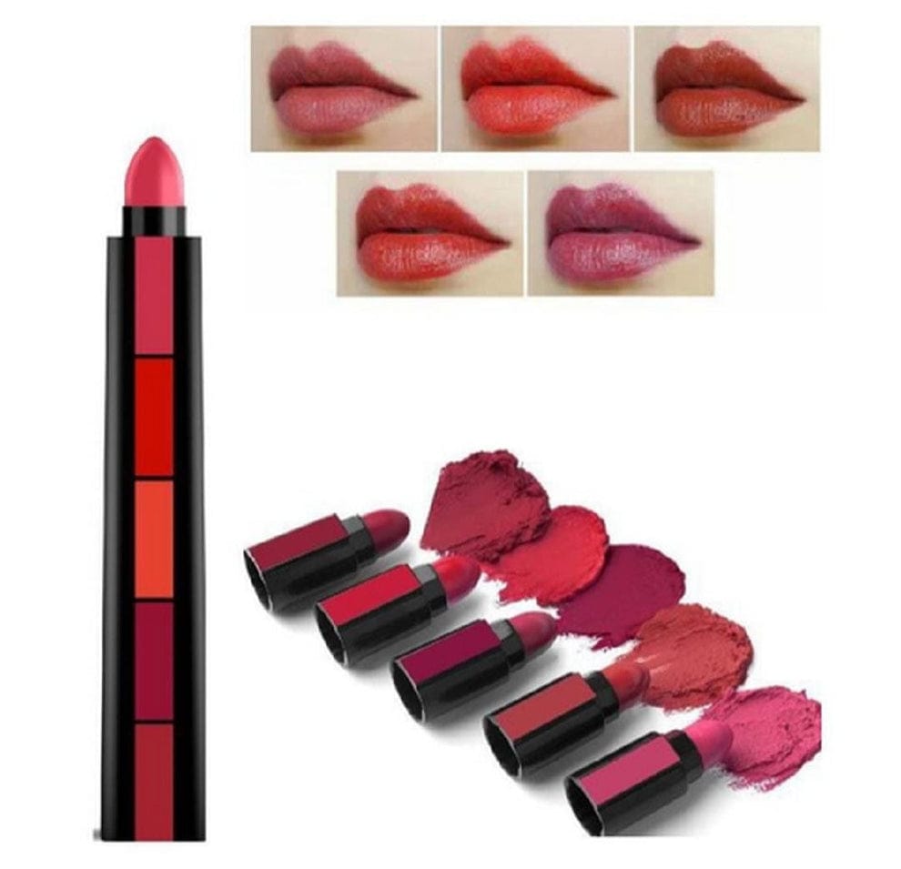 5 in 1 Lipstick – Multi Shade Long Lasting Matte Lip Color