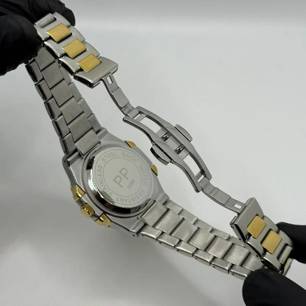 PATEK Classic Skeleton – Silver Bezel with Two-Tone Chain