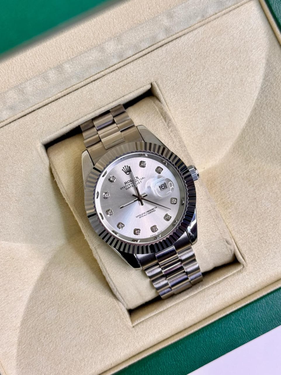 Rolex Watch – Silver in Silver Dial